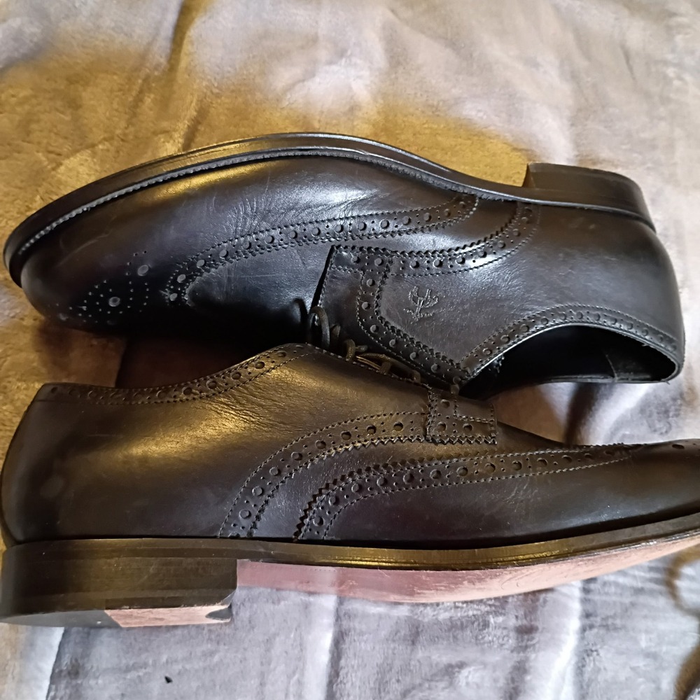 Brooks Brothers‎ 1818 Mens 13 Black Leather Wingtip Derby Shoes Made in Italy